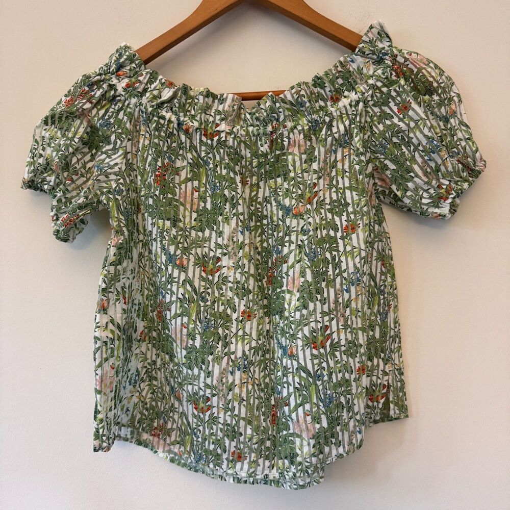 NETWORK Women's Green Striped Floral Off-the-Shoulder Blouse Size Small - Picture 4 of 8